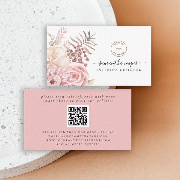 Dusty Pink Florals QR Code Logo Interior Designer
