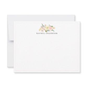 Dusty Pink Rose Peony Gold White Floral Watercolor Note Card