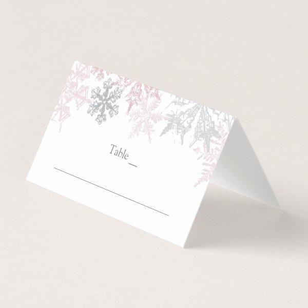 Dusty Pink & Silver Snowflakes Wedding Place Card