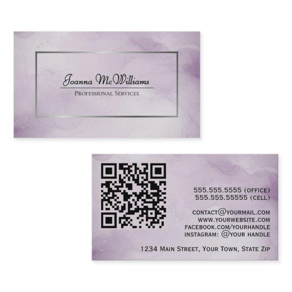 Dusty Purple & Silver Abstract Watercolor QR Code
