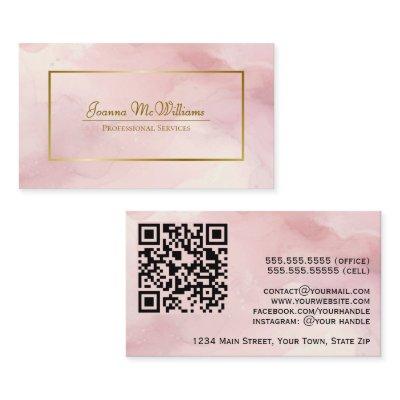Dusty Rose Abstract Watercolor & Gold QR Code