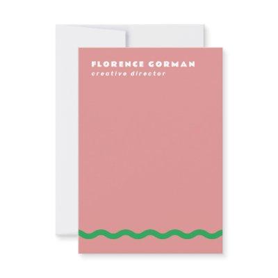 Dusty Rose and Green Wavy Frame Personal Thank You Card