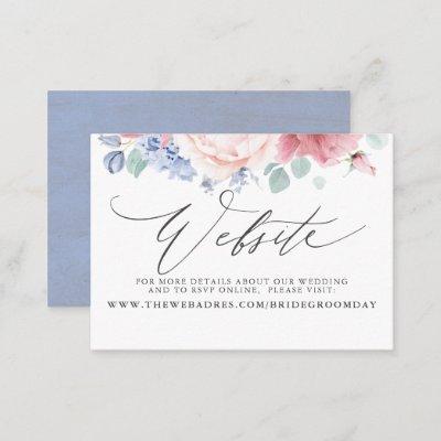 Dusty Rose Dusty Blue Floral Wedding Website Card