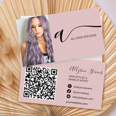 Dusty rose hair makeup photo initial qr code