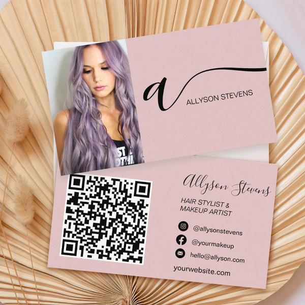 Dusty rose hair makeup photo initial qr code