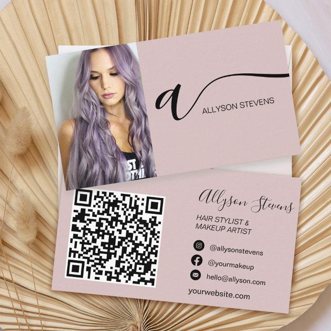 Dusty rose hair makeup photo initial qr code