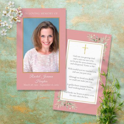 Dusty Rose Photo Funeral Memorial Prayer Cards
