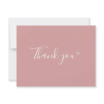 Dusty Rose Silver Heart Chic Script Business Thank You Card