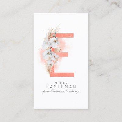 E Letter Monogram White Orchids and Pampas Grass