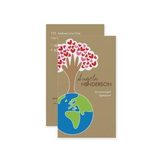 Earth's Hand And Red & Pink Hearts Tree Of Love