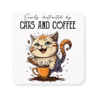 Easily Distracted By Cats And Coffee Cat Lovers Co Square