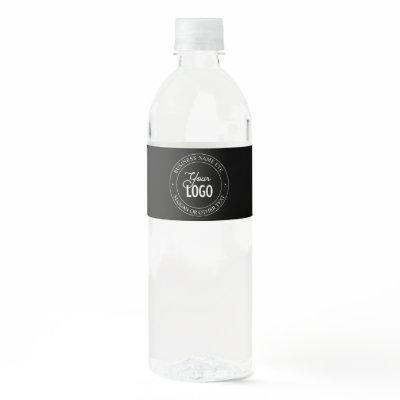 Easy Logo Replacement & Customizable Text | Black Water Bottle Label