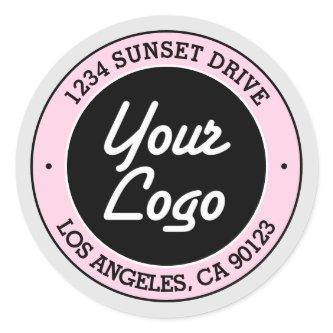 Easy Logo Replacement & Cute Pink Black & White Classic Round Sticker