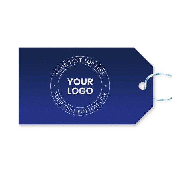Easy Logo Replacement & Text | Dark Blue Gradient Gift Tags