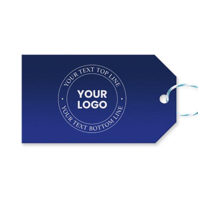 Easy Logo Replacement & Text | Dark Blue Gradient Gift Tags