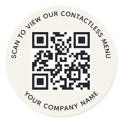 Ecru Menu QR Code Stickers Round Custom Company
