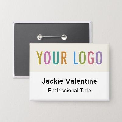 Ecru Pin Back Button Badge with Logo Big Name Tag