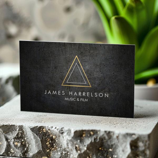 Edgy Faux Gold Triangle Logo on Black Metal