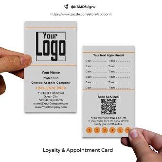 Edgy Gray Black & Orange Portrait Format Loyalty & Appointment Card