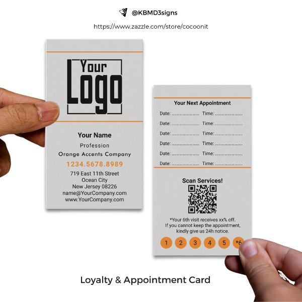 Edgy Gray Black & Orange Portrait Format Loyalty & Appointment Card