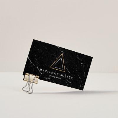 Edgy Rose Gold Triangle Logo Black Marble