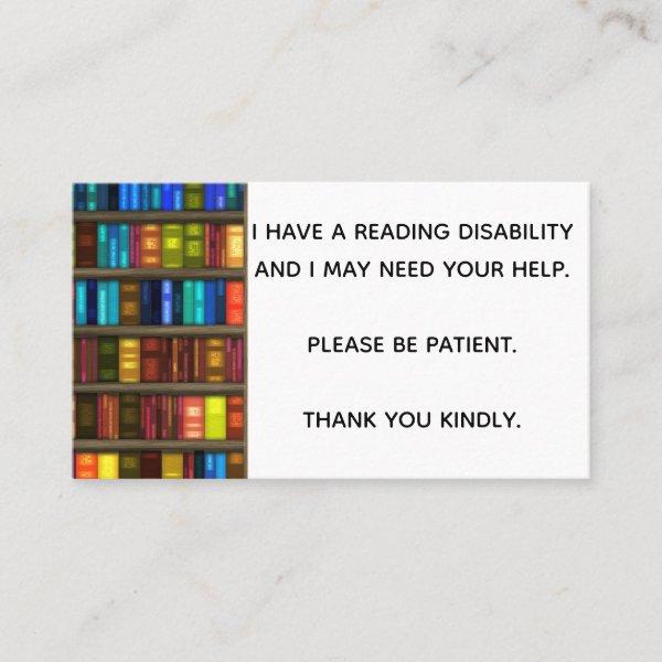 Editable Bookshelf Reading Disability Card