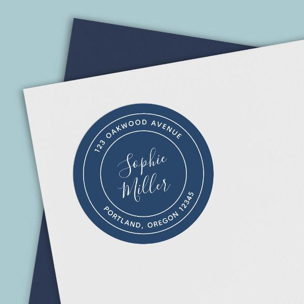 Editable Color Modern Calligraphy Return Address Classic Round Sticker