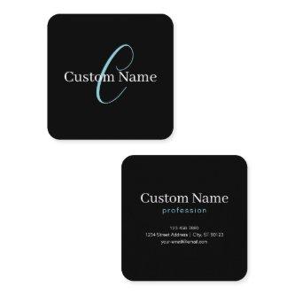Editable Cursive Script Monogram Black Blue White Square