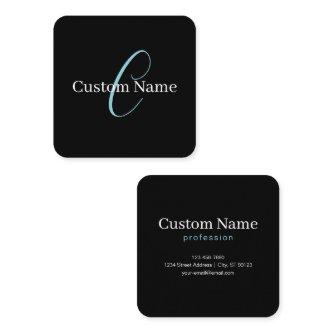 Editable Cursive Script Monogram Black Blue White Square