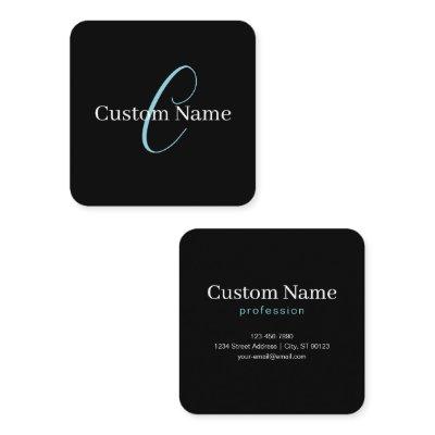 Editable Cursive Script Monogram Black Blue White Square