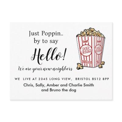 Editable Hello Neighbor,  New Address, Popcorn Announcement Postcard