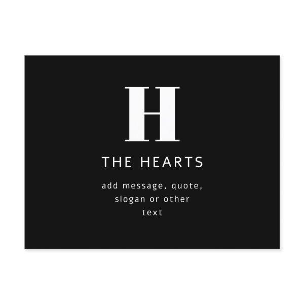 Editable Modern Monogram Name & Message | Black Announcement Postcard