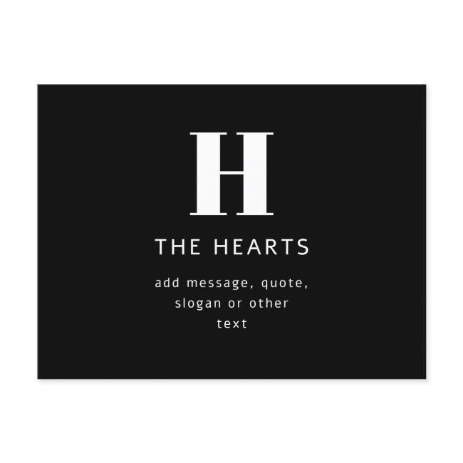 Editable Modern Monogram Name & Message | Black Announcement Postcard
