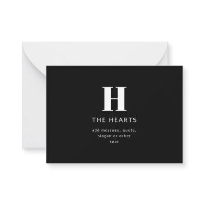 Editable Modern Monogram Name & Message | Black Note Card