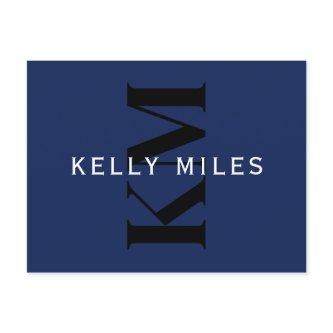 Editable Modern Name Navy Blue Black White Postcard