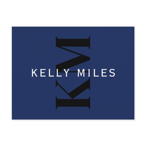 Editable Modern Name Navy Blue Black White Postcard