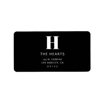 Editable Modern Return Address & Monogram | Black Label