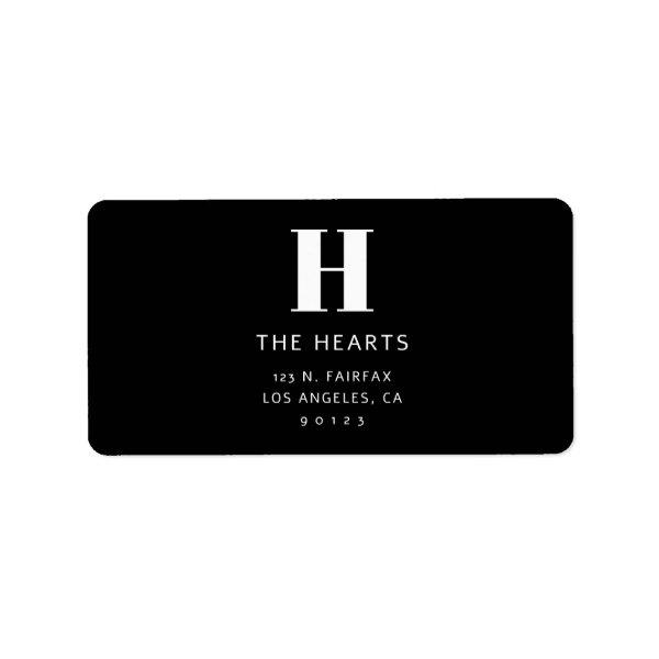 Editable Modern Return Address & Monogram | Black Label