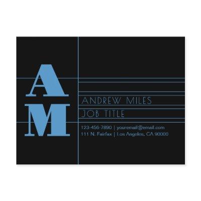 Editable Retro-modern Monogram Light Blue & Black Postcard