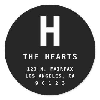 Editable Return Address with Monogram | Black Classic Round Sticker