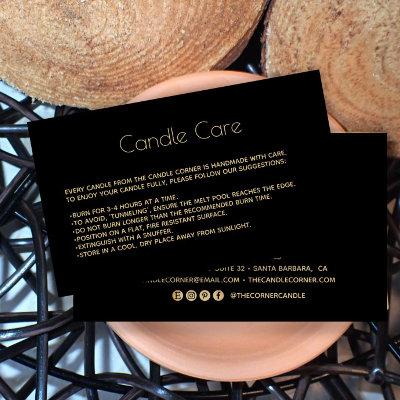 Editable Soy Candle Care Card with  logo Black