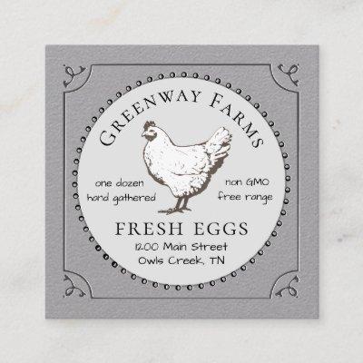 Egg Carton Gray Farm Fresh Eggs with Vintage Hen Square