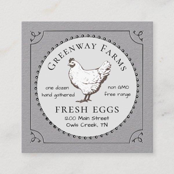 Egg Carton Gray Farm Fresh Eggs with Vintage Hen Square