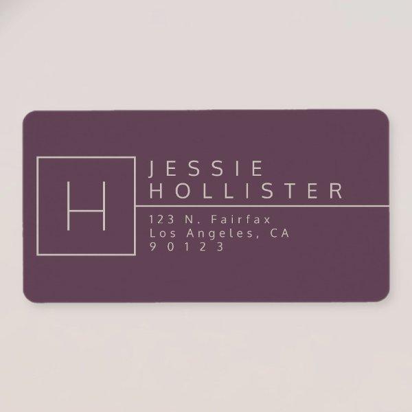 Egg Plant & Silver Rust Monogrammed Return Address Label