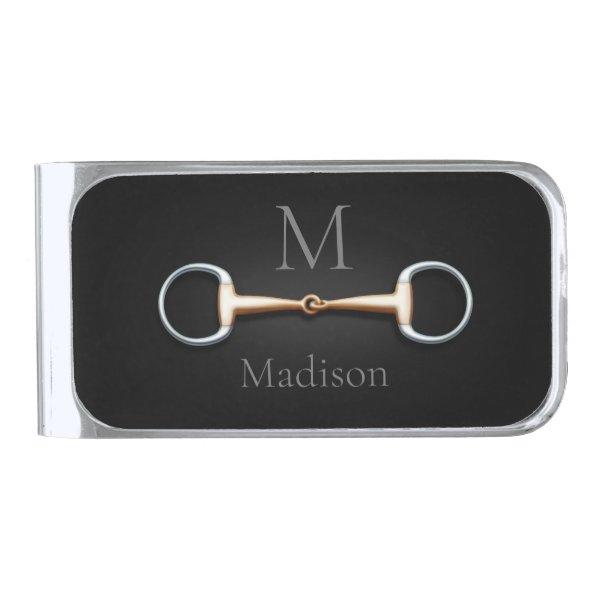 Eggbutt Snaffle Bit Monogrammed Equestrian Silver Finish Money Clip