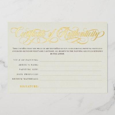 Eggshell Gold Swirls Certificate of Authenticity Foil Invitation