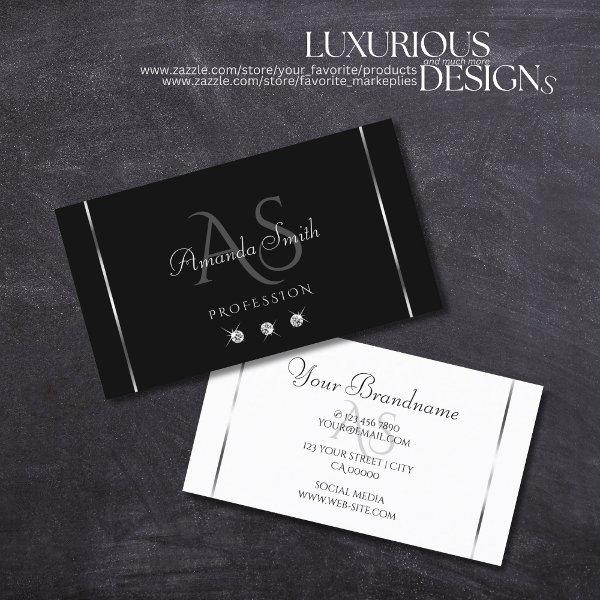Elegance Black and White Shiny Diamonds Initials