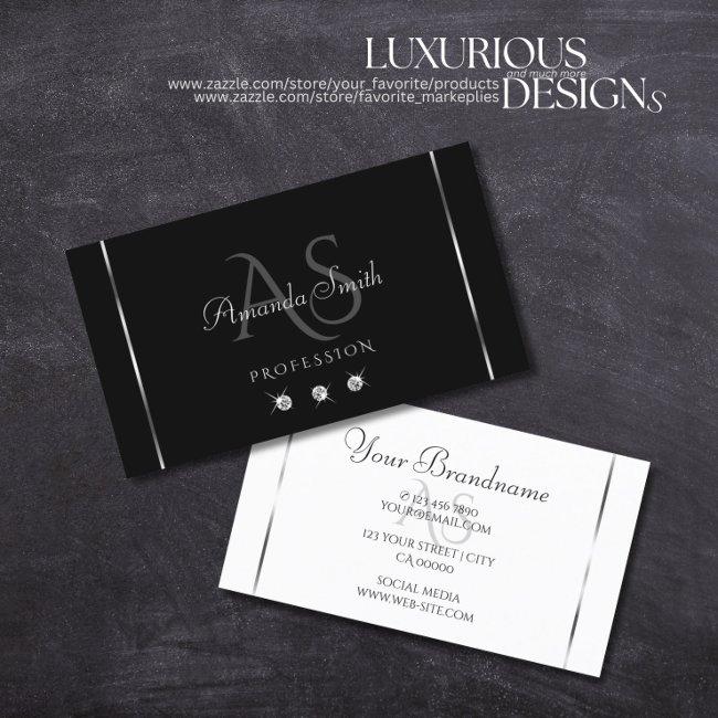 Elegance Black and White Shiny Diamonds Initials