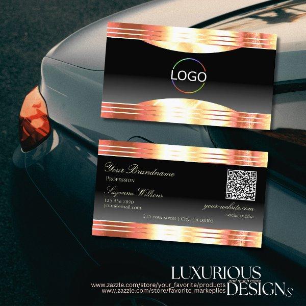 Elegance Black Rose Gold Borders Logo and QR Code