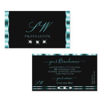 Elegance Black Teal Sparkling Diamonds Initials